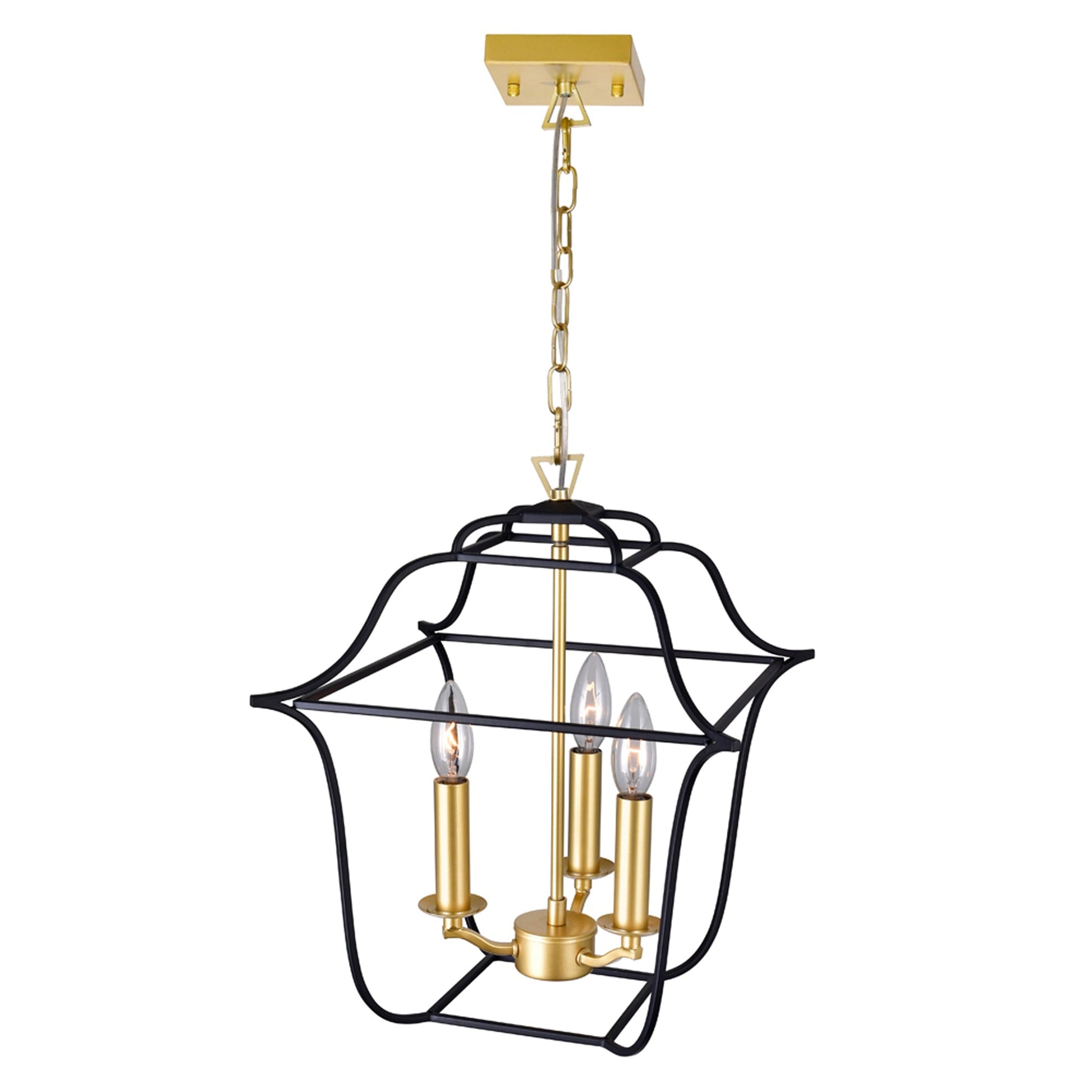 Tudor 3 Light 12in Satin Gold & Black Pendant - CWI Lighting