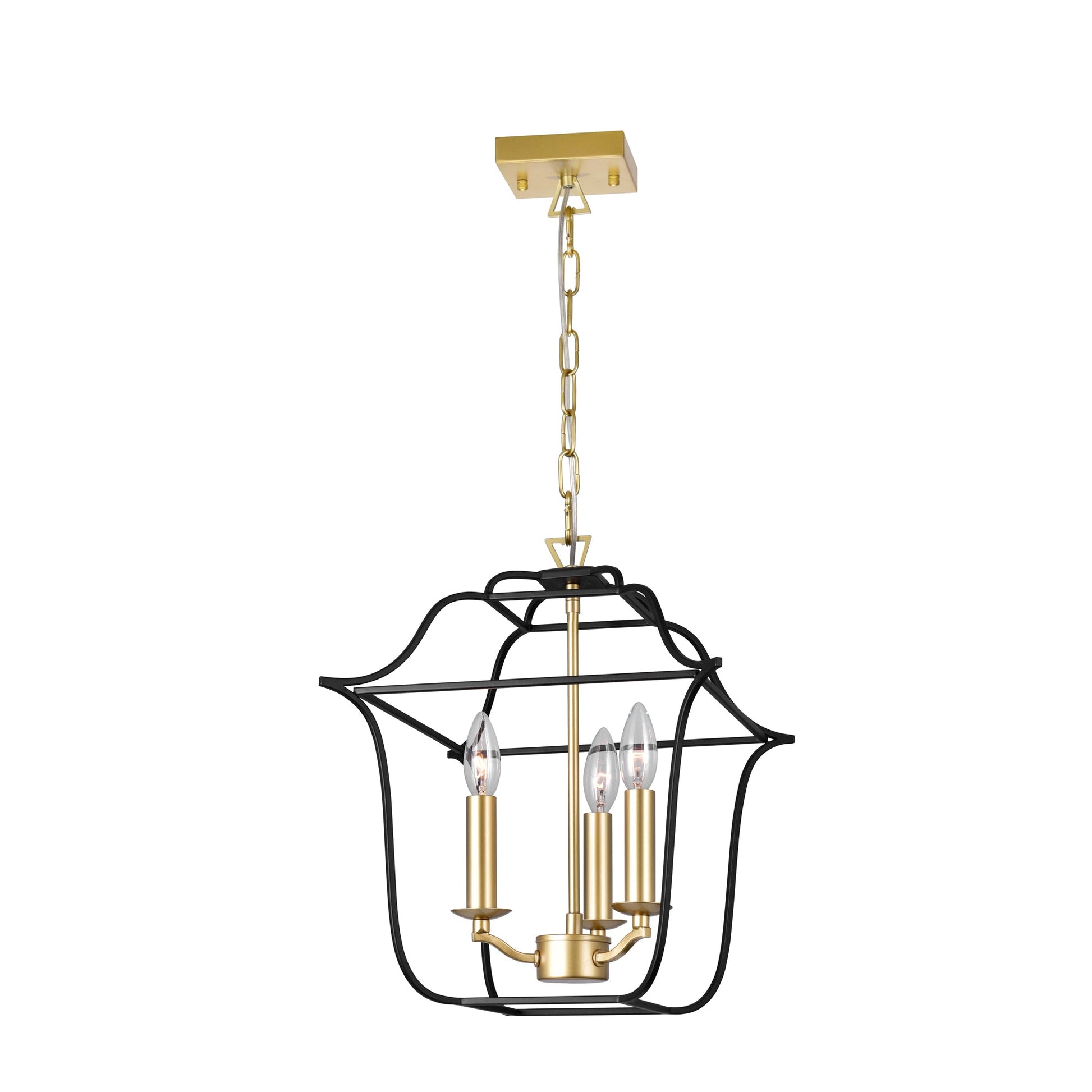 Tudor 3 Light 12in Satin Gold & Black Pendant - CWI Lighting