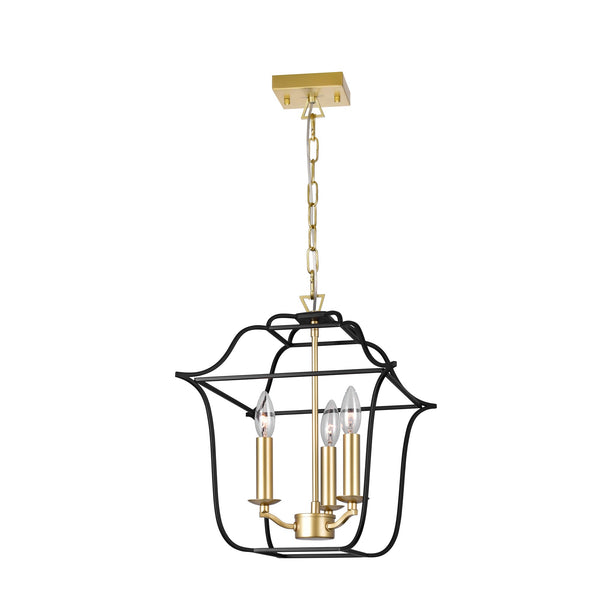 Tudor 3 Light 12in Satin Gold & Black Pendant - CWI Lighting