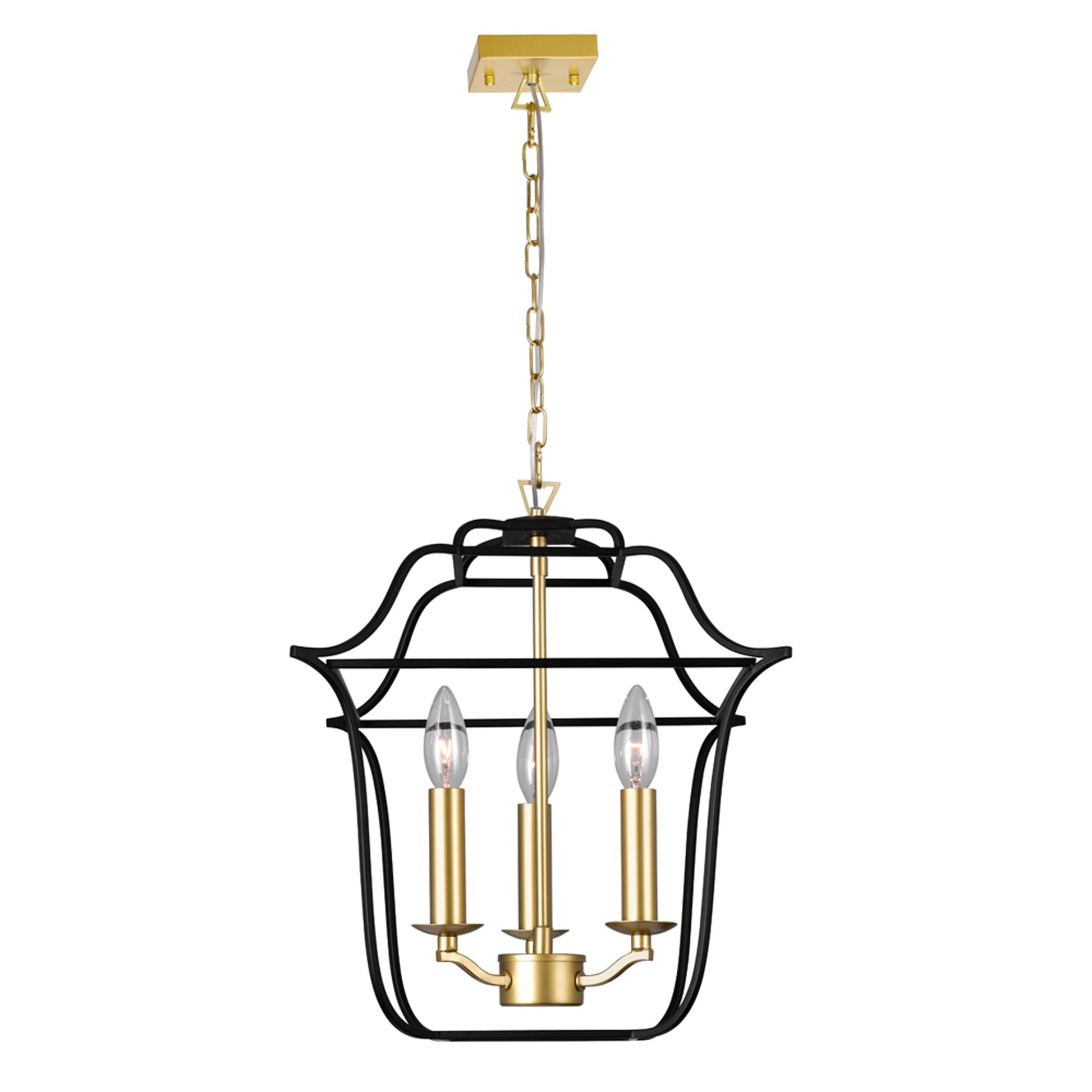 Tudor 3 Light 12in Satin Gold & Black Pendant - CWI Lighting