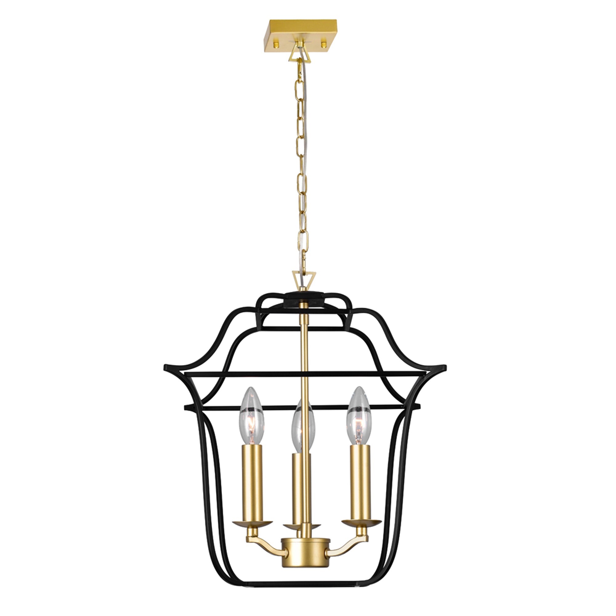 Tudor 3 Light 12in Satin Gold & Black Pendant - CWI Lighting