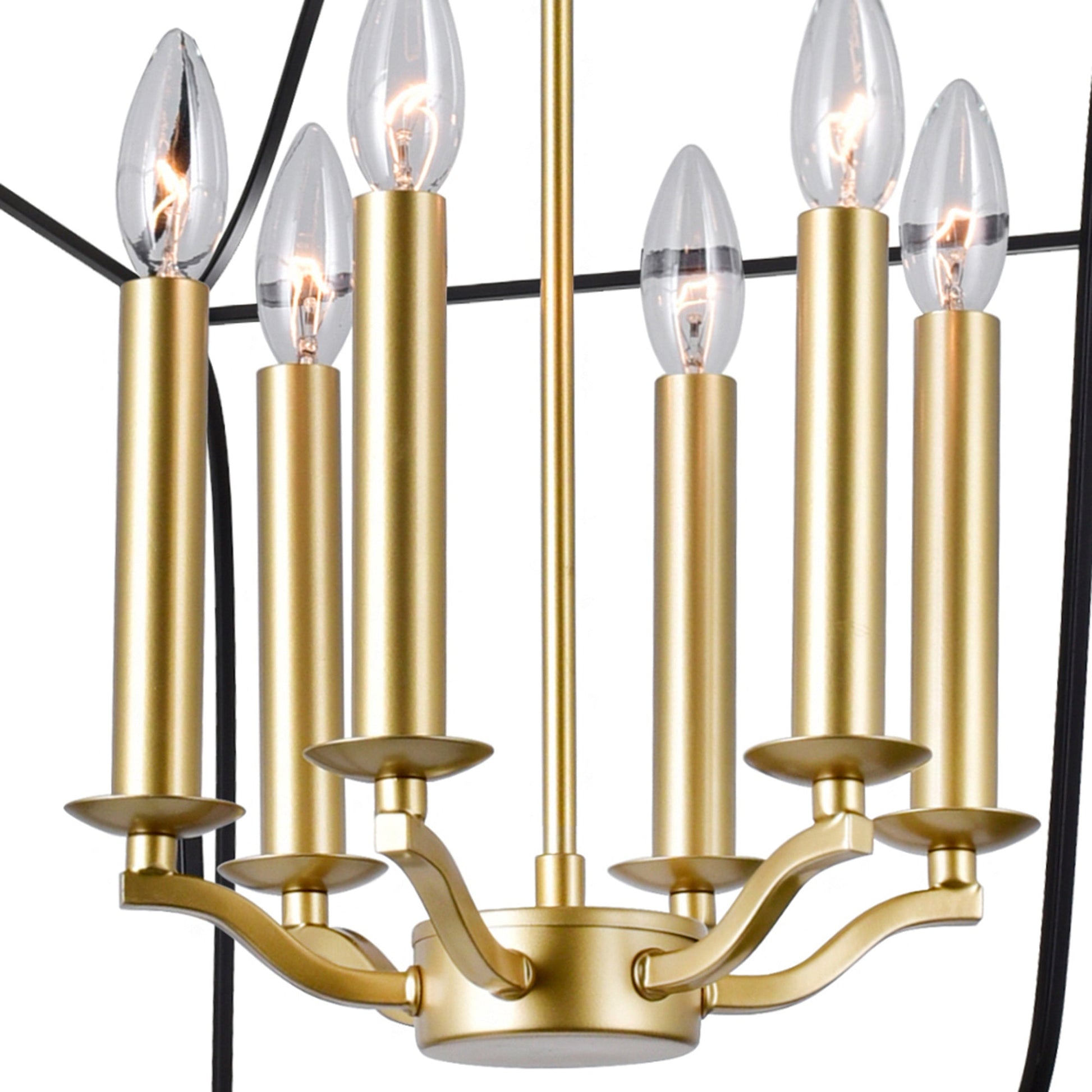 Tudor 6 Light 20in Satin Gold & Black Chandelier - CWI Lighting