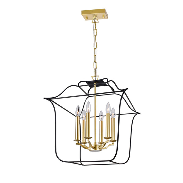 Tudor 6 Light 20in Satin Gold & Black Chandelier - CWI Lighting