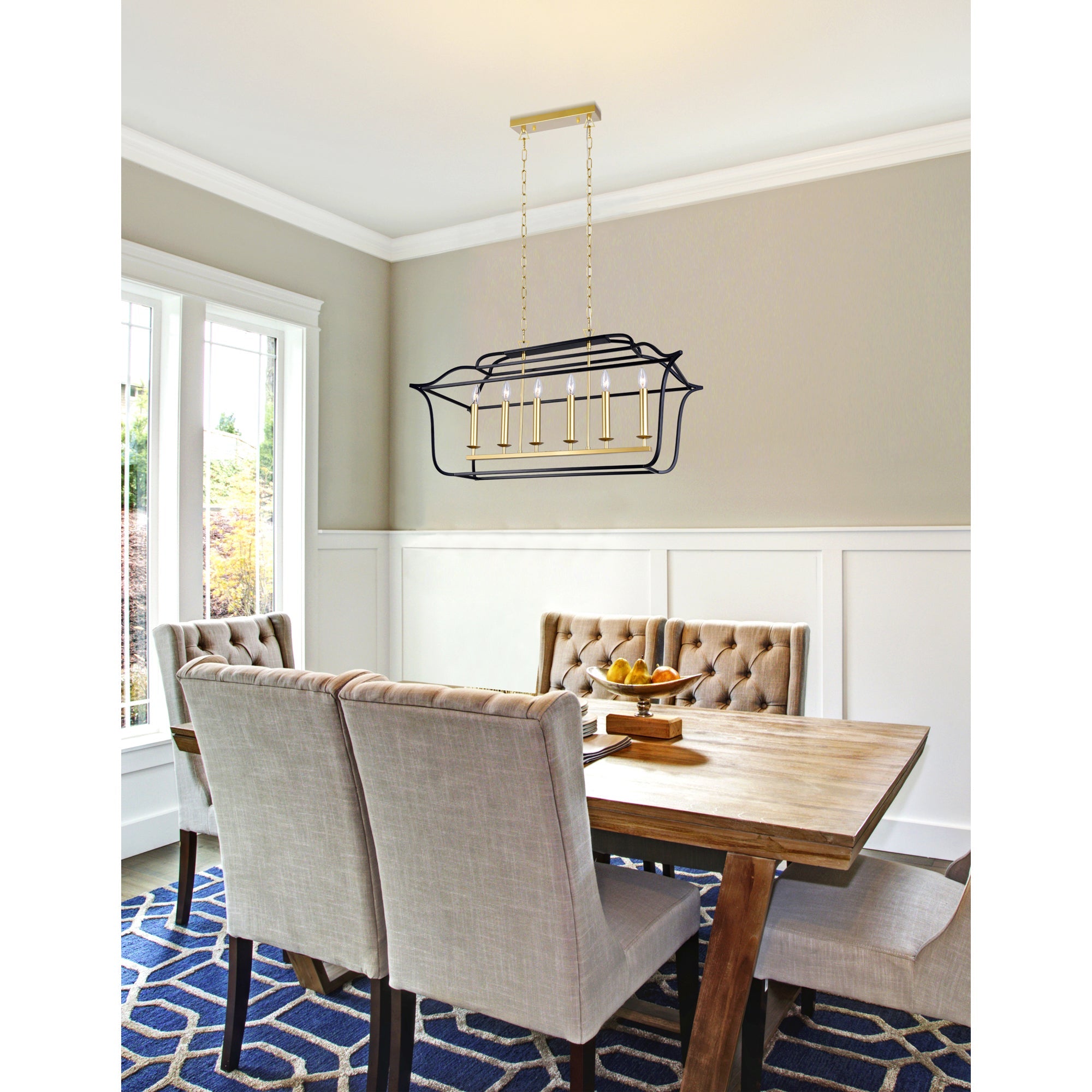 Tudor 6 Light 36in Satin Gold & Black Chandelier - CWI Lighting