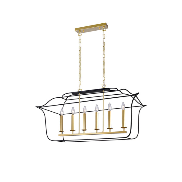 Tudor 6 Light 36in Satin Gold & Black Chandelier - CWI Lighting