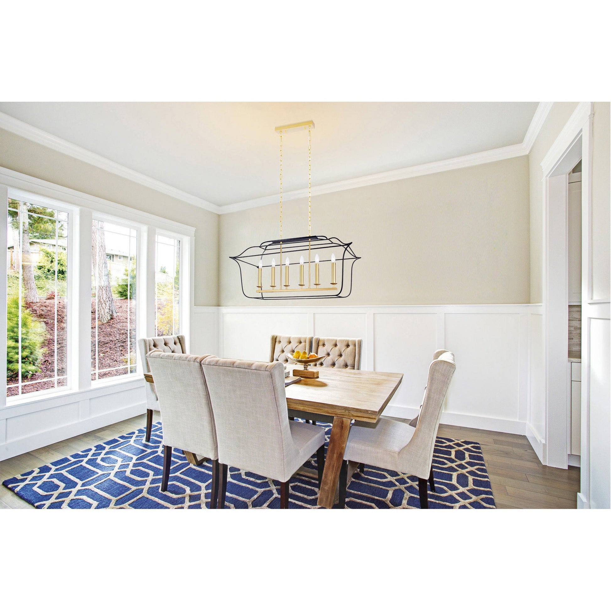 Tudor 6 Light 36in Satin Gold & Black Chandelier - CWI Lighting