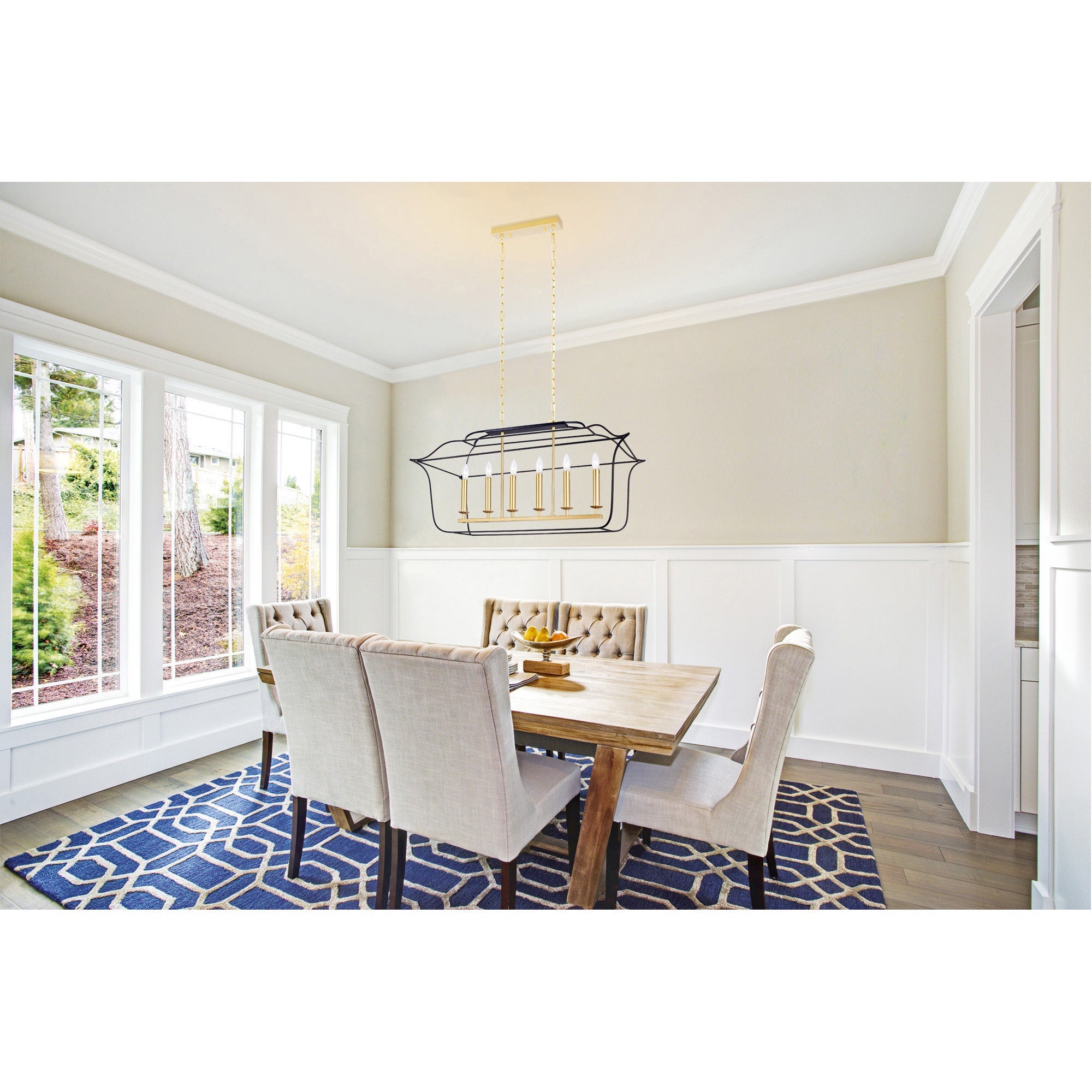 Tudor 6 Light 36in Satin Gold & Black Chandelier - CWI Lighting