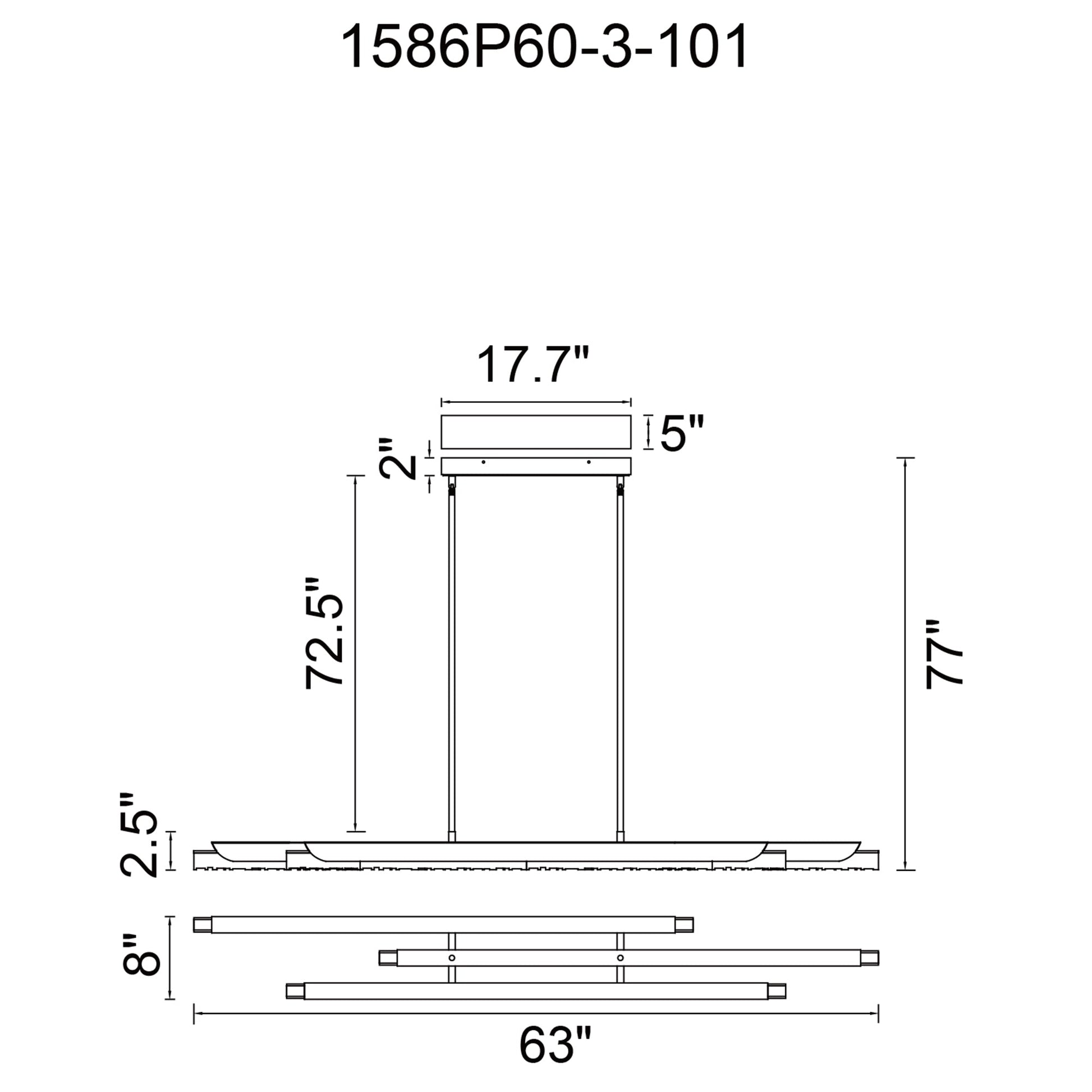 Valira Integrated LED 60in Black Chandelier with Handcrafted Glass - CWI Lighting