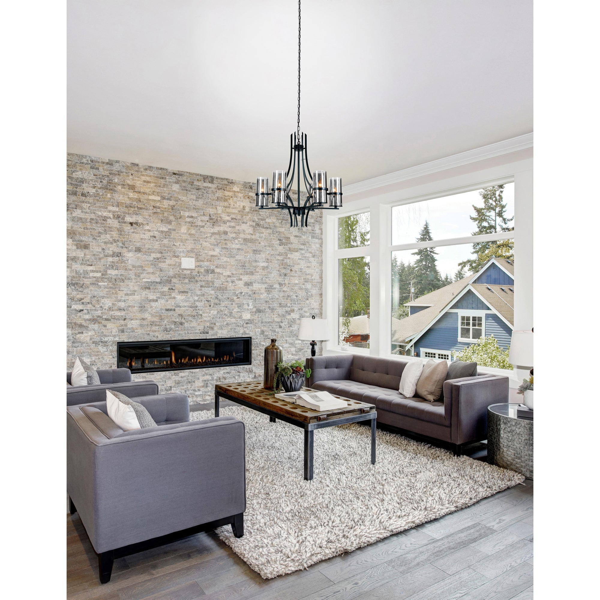 Vanna 6 Light Up Chandelier With Black Finish - CWI Lighting