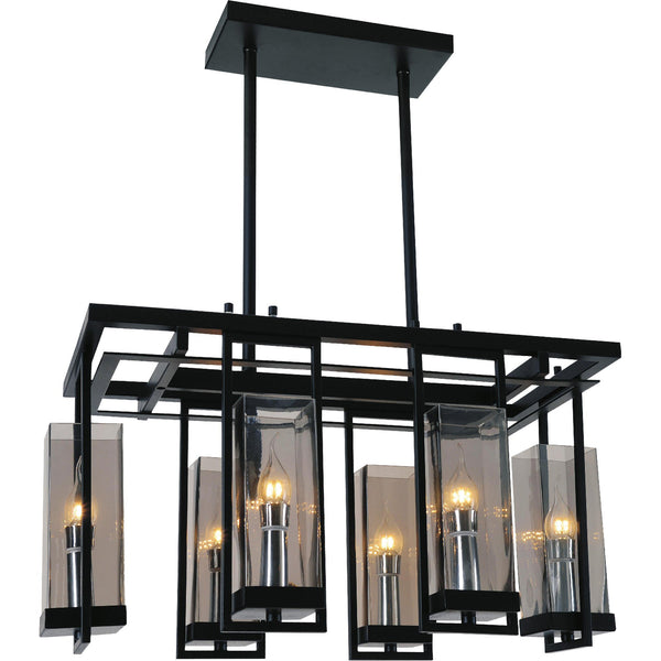 Vanna 6 Light Up Chandelier With Black Finish - CWI Lighting