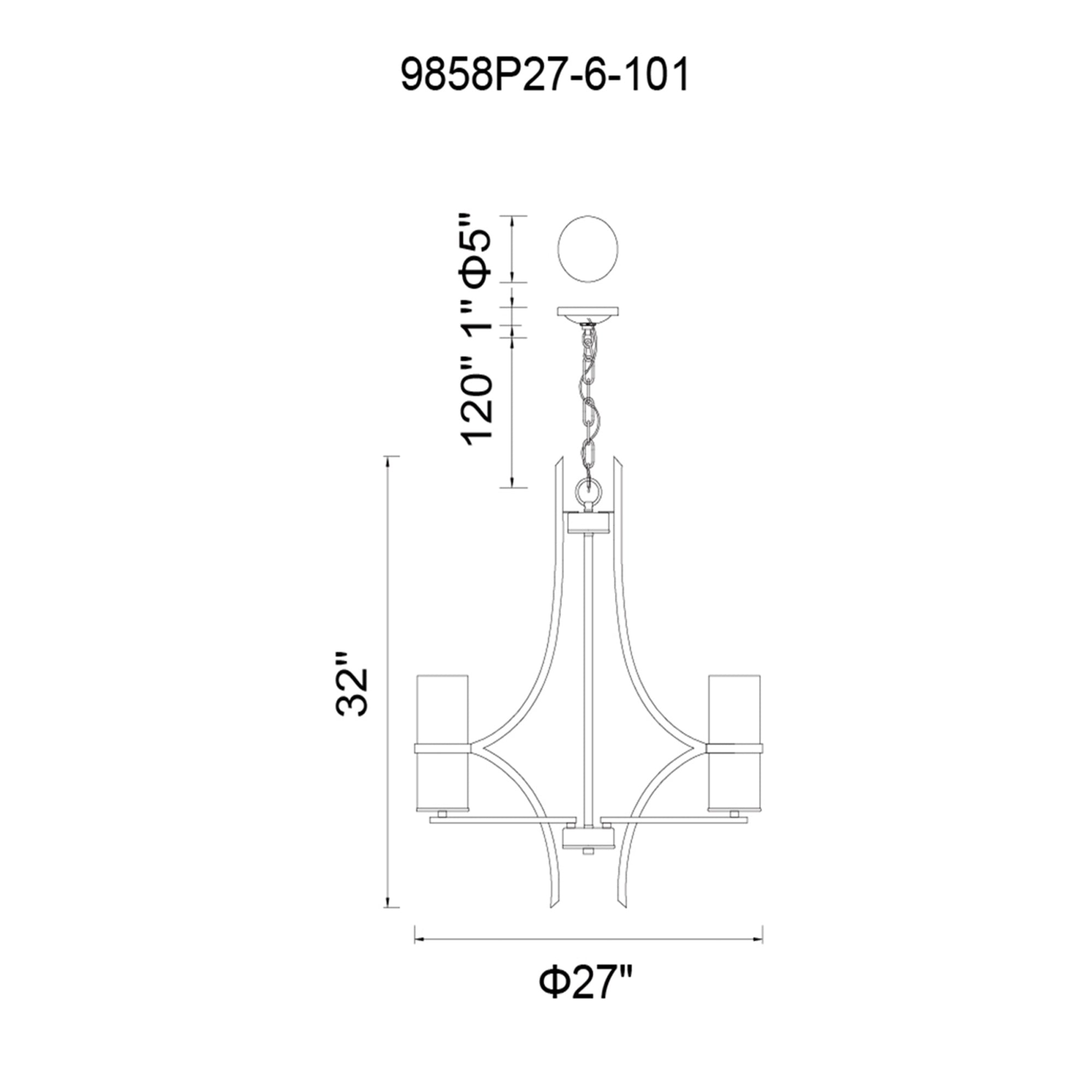 Vanna 6 Light Up Chandelier With Black Finish - CWI Lighting