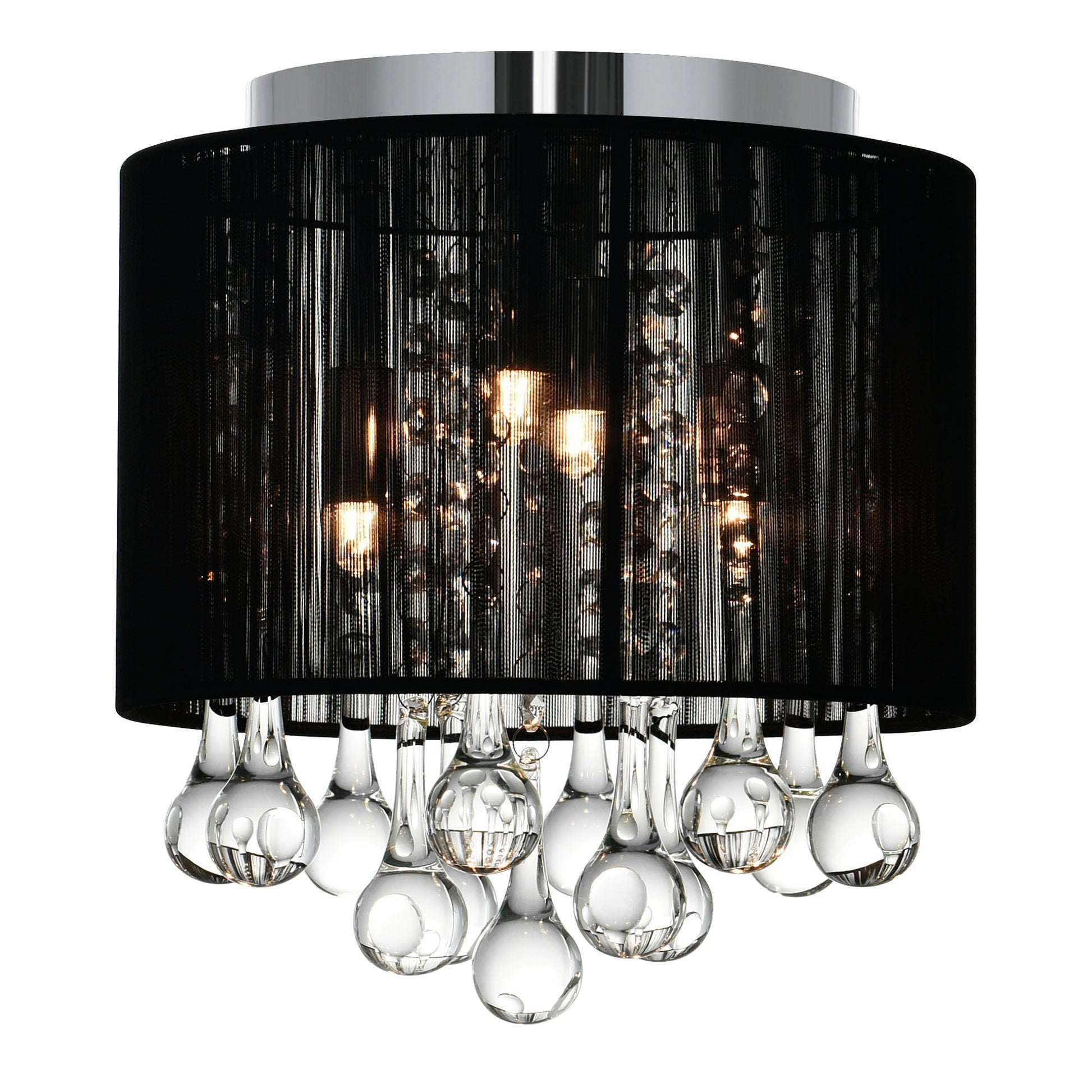Water Drop 4 Light Chrome Flush Mount With Black Shade - CWI Lighting
