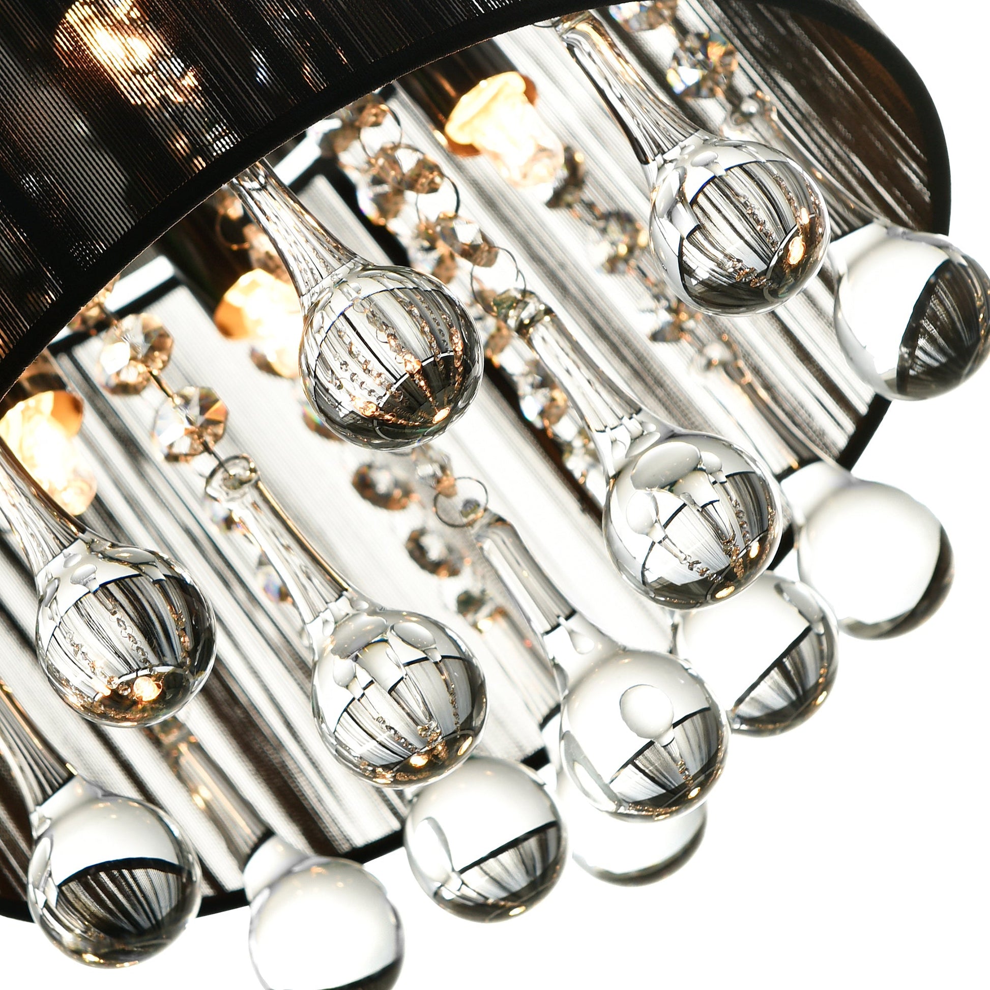 Water Drop 4 Light Chrome Flush Mount With Black Shade - CWI Lighting
