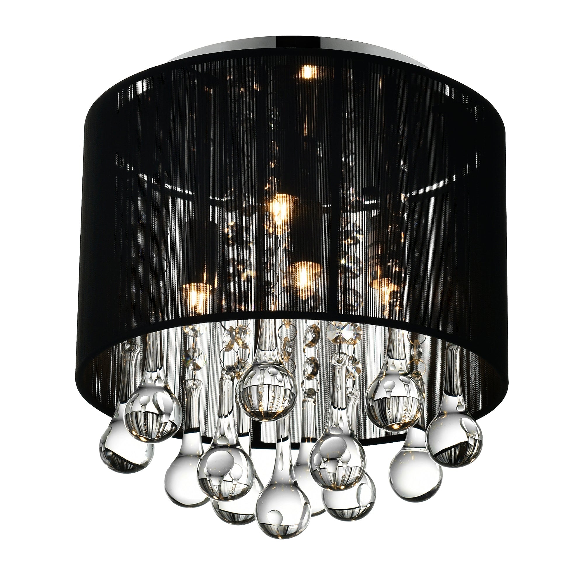 Water Drop 4 Light Chrome Flush Mount With Black Shade - CWI Lighting