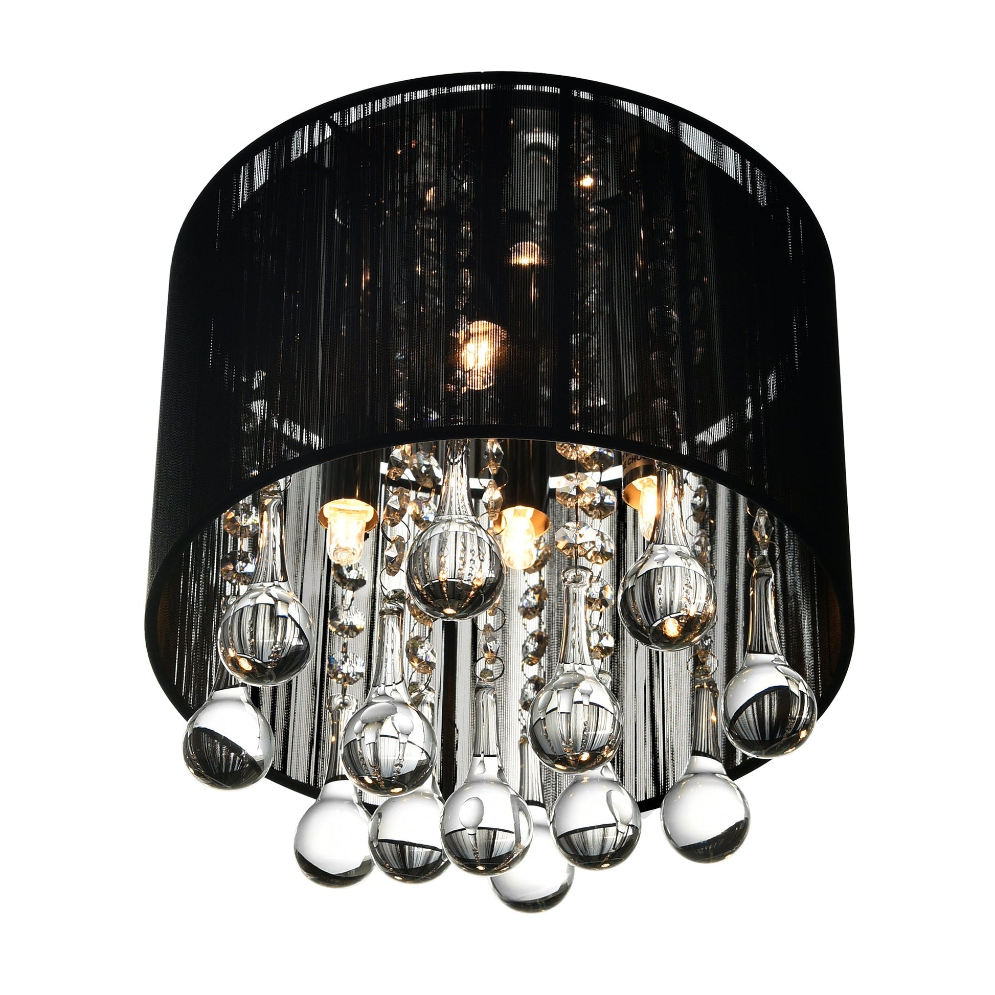 Water Drop 4 Light Chrome Flush Mount With Black Shade - CWI Lighting