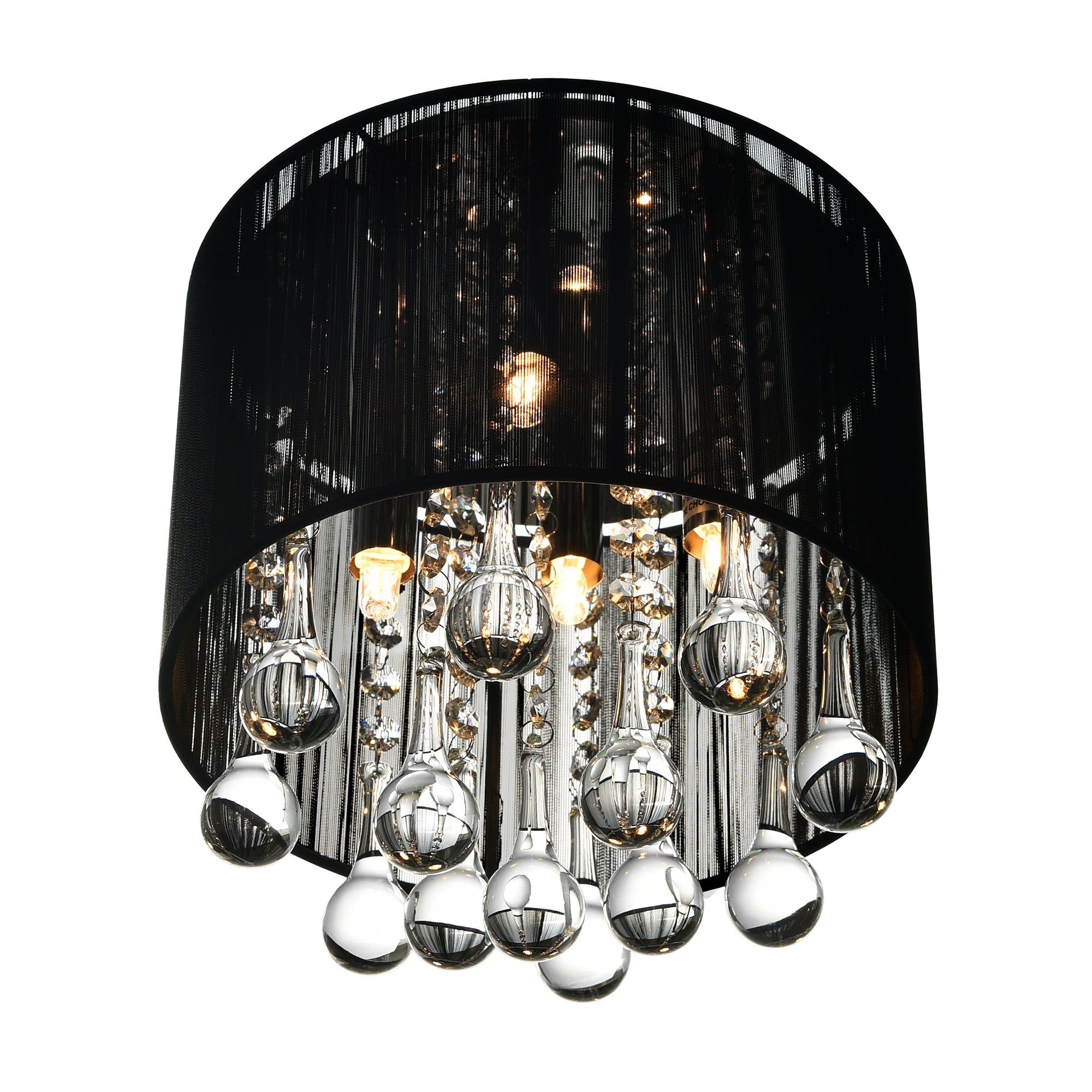 Water Drop 4 Light Chrome Flush Mount With Black Shade - CWI Lighting