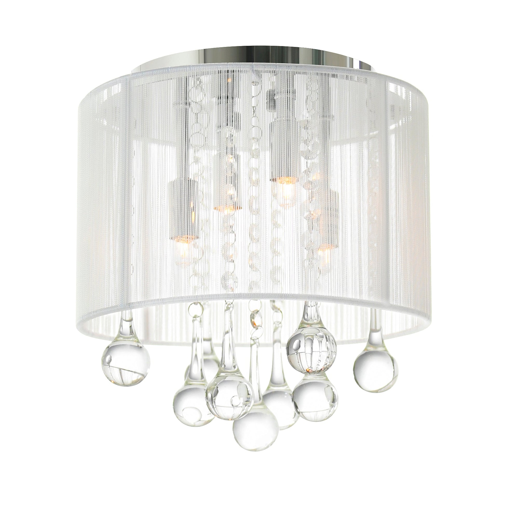 Water Drop 4 Light Chrome Flush Mount With White Shade - CWI Lighting