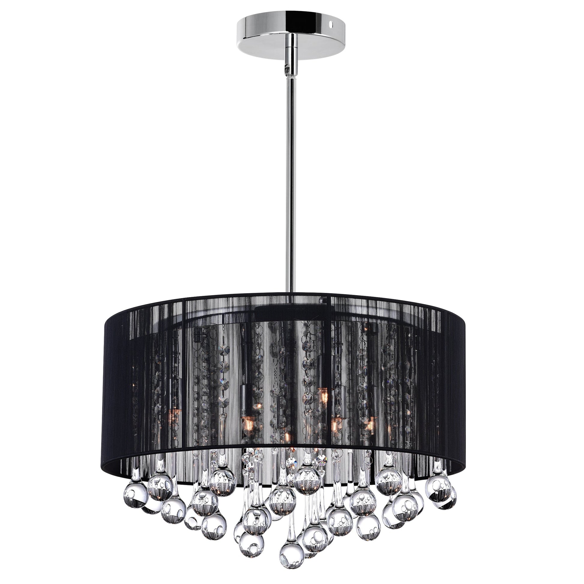 Water Drop 6 Light Chrome Chandelier With Black Shade - CWI Lighting