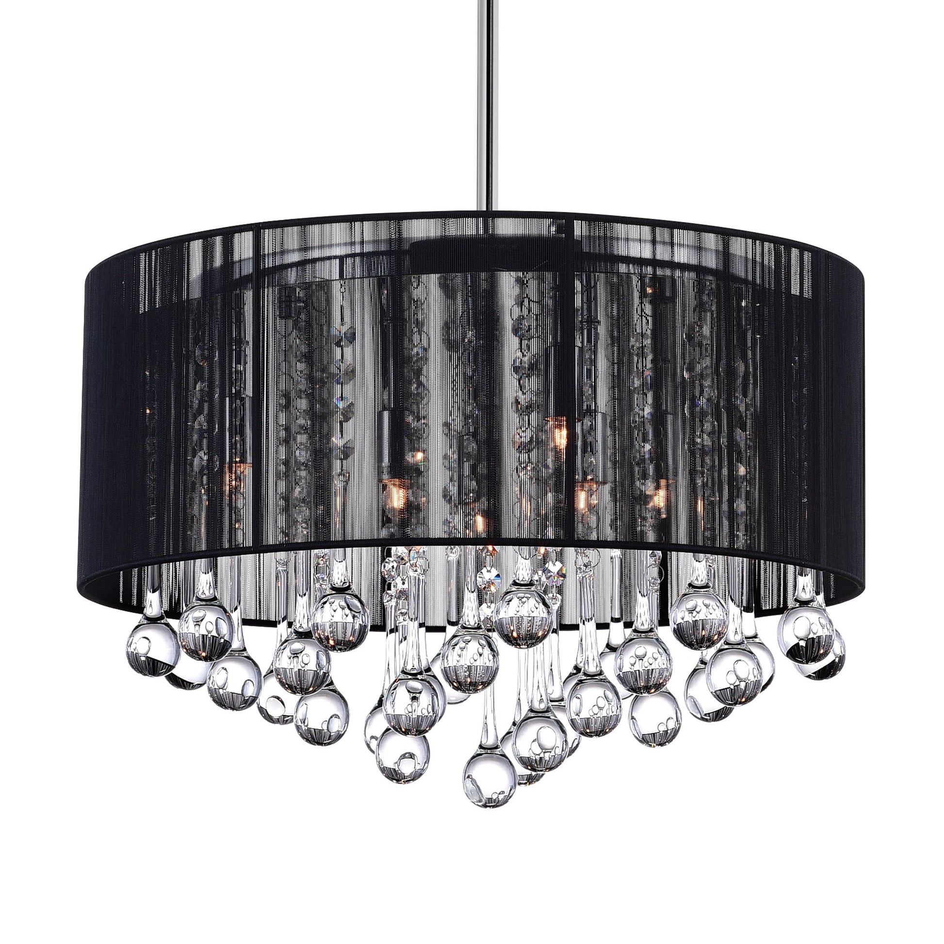 Water Drop 6 Light Chrome Chandelier With Black Shade - CWI Lighting