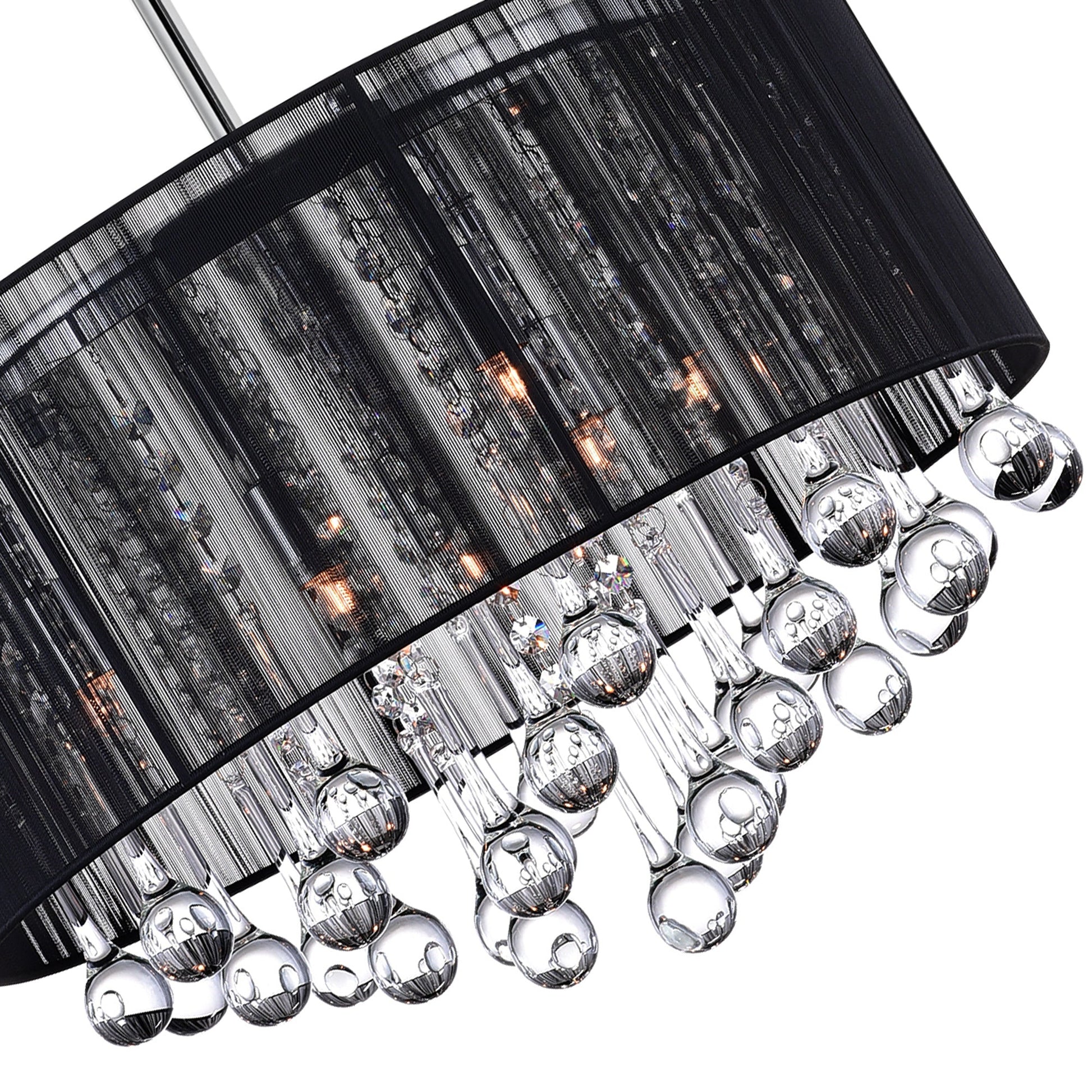 Water Drop 6 Light Chrome Chandelier With Black Shade - CWI Lighting