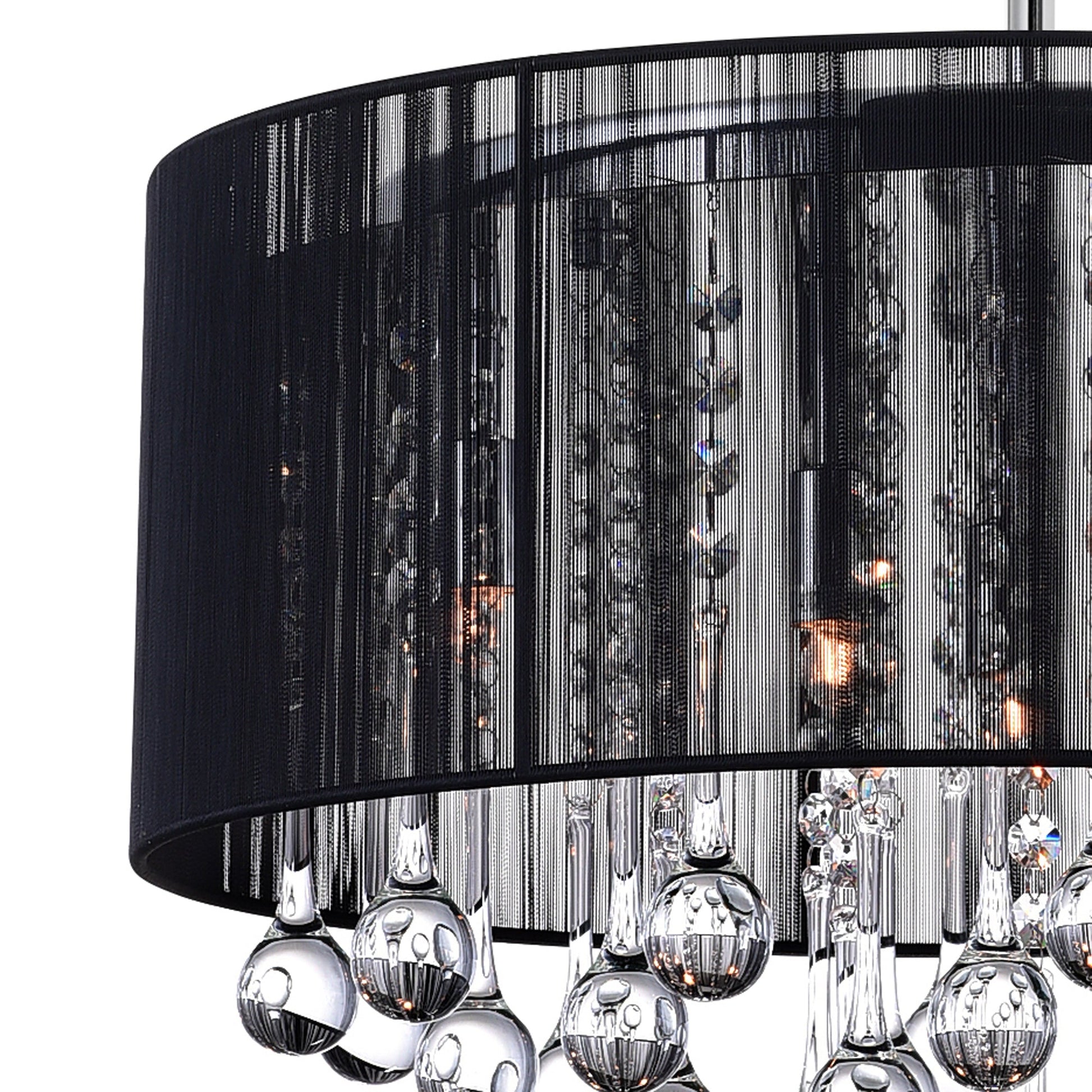 Water Drop 6 Light Chrome Chandelier With Black Shade - CWI Lighting