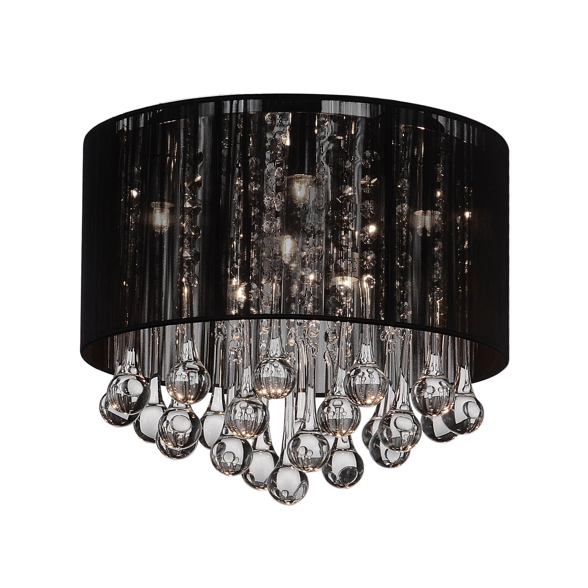 Water Drop 6 Light Chrome Flush Mount With Black Shade - CWI Lighting