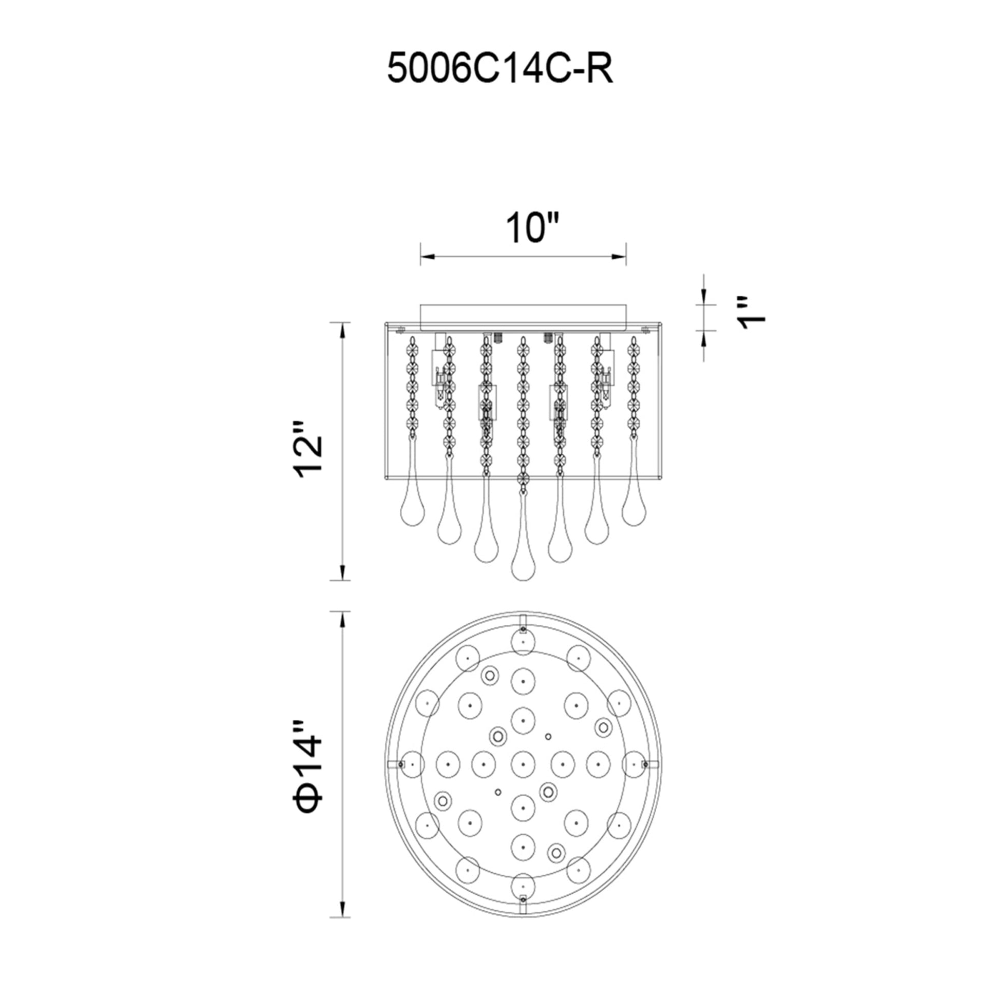 Water Drop 6 Light Chrome Flush Mount With Black Shade - CWI Lighting