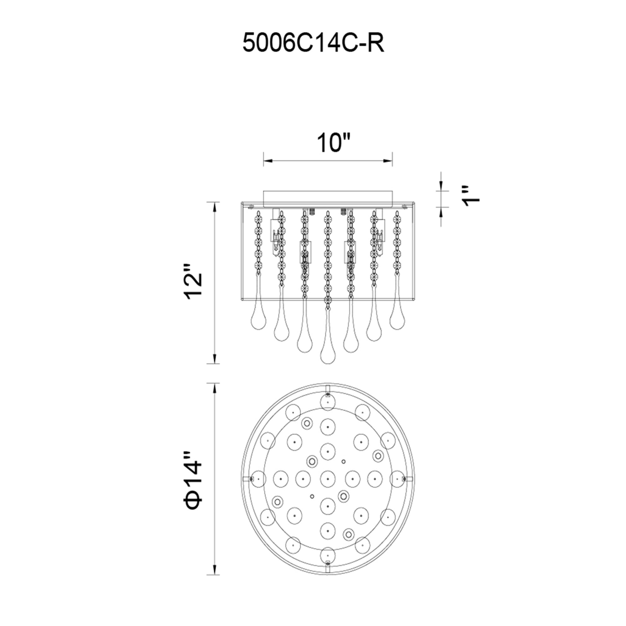 Water Drop 6 Light Chrome Flush Mount With Black Shade - CWI Lighting