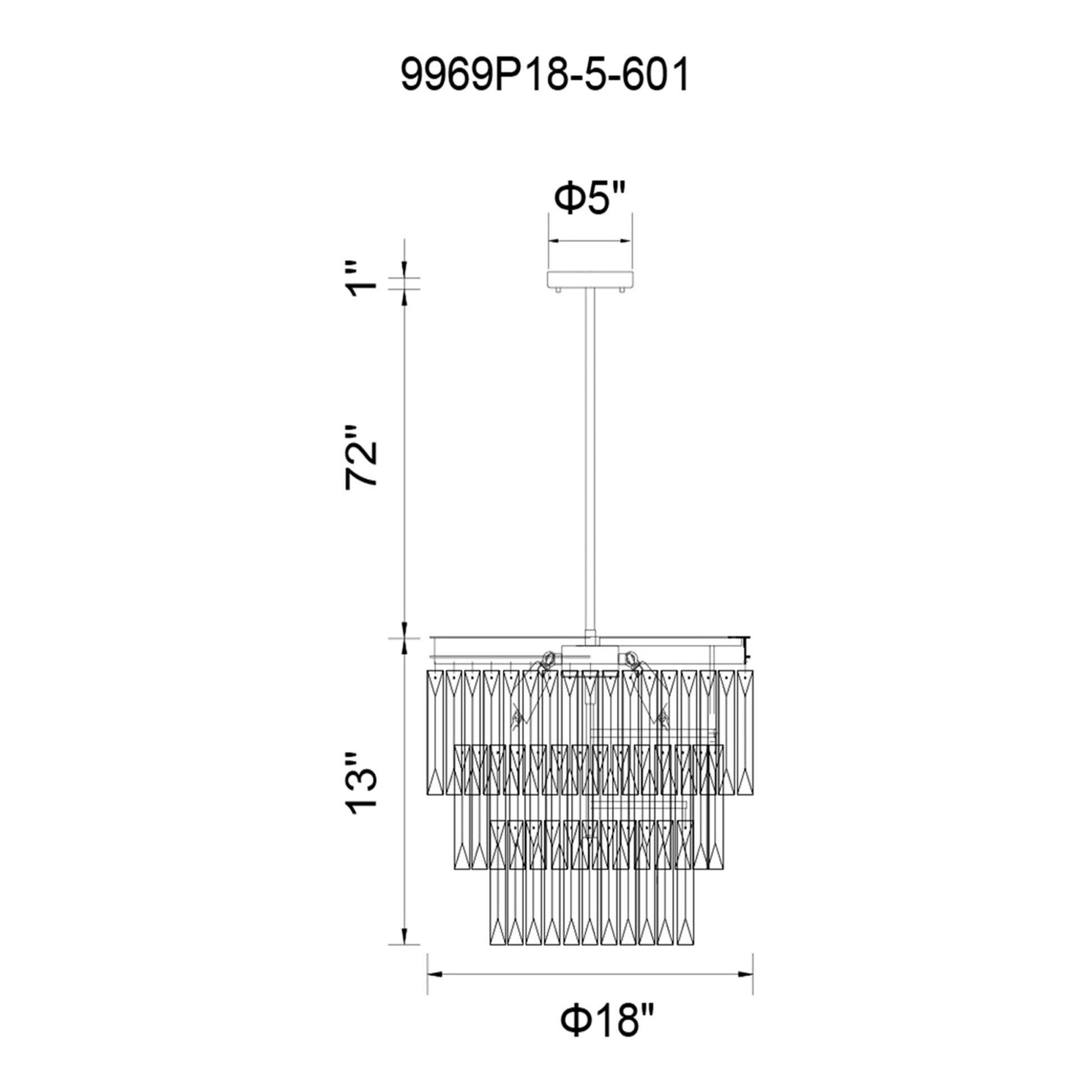 Weiss 5 Light 18in Chrome Down Chandelier - CWI Lighting