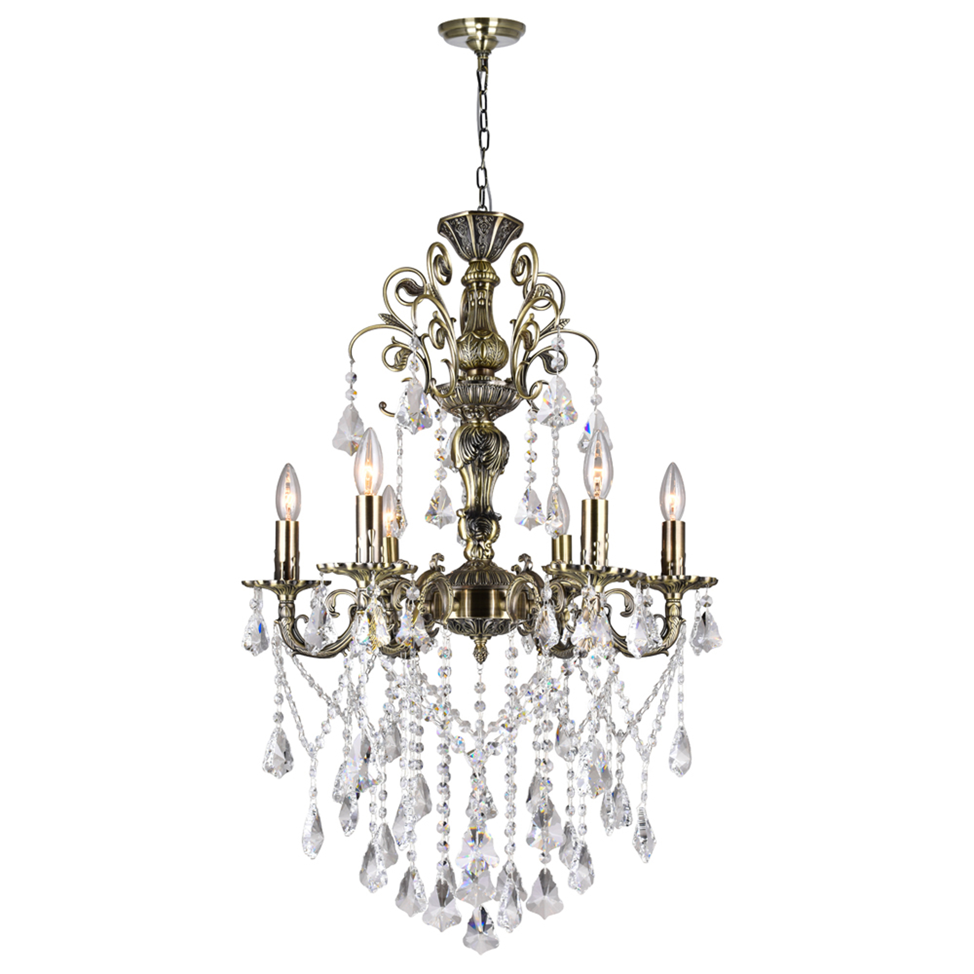 Brass 6 Light Up Chandelier With Antique Brass Finish – CWI